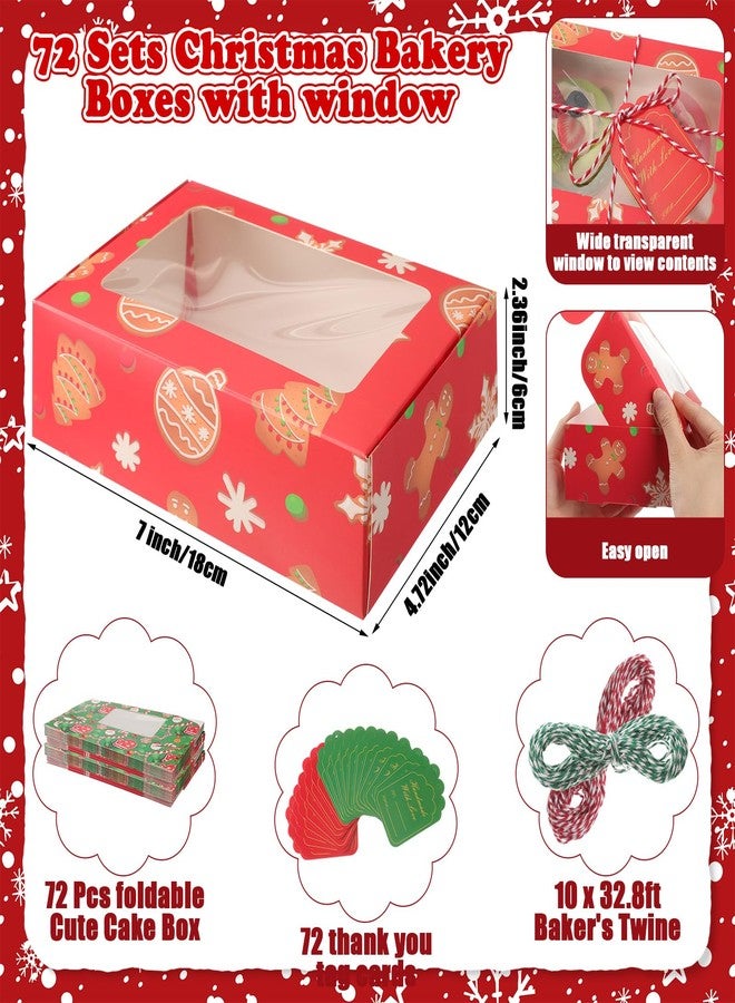 Chivertion 72 Set Christmas Cookie Boxes with Window 7"x4.7"x2.4" Christmas Cookie Tins Bakery Treat Box for Gift Giving Xmas Treat Container with Ribbon and Tag for Winter Xmas Party Supply (Cute) - Image 2